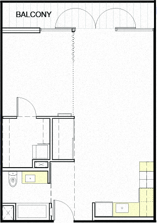 Floor plan for 1 bed, 1 bath, 687 sqft